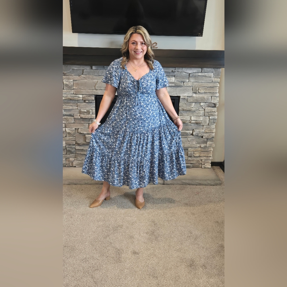 Blue Floral Midi Dress